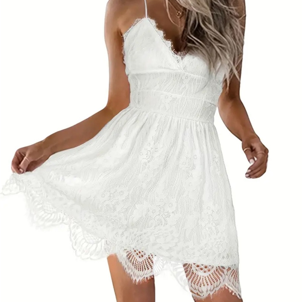 White/off white lace up dress
